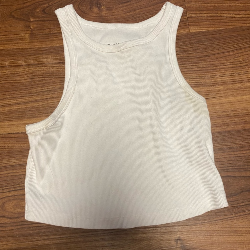 white cropped wife beater shirt